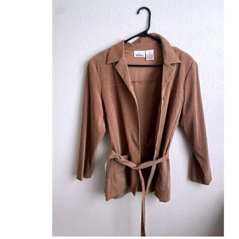 Worthington Petite Size 12P Brown Blazer Jacket Tie Front Career Casual Tan